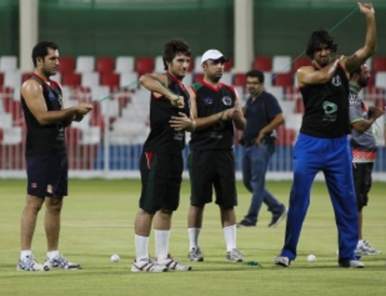 Afghanistan players in a practice session, Sharjah, August 23, 2012