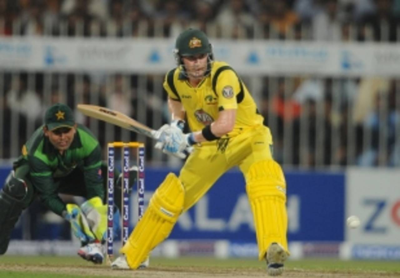 Michael Clarke uses his feet to the spin, Pakistan v Australia, 1st ODI, Sharjah, August 28, 2012