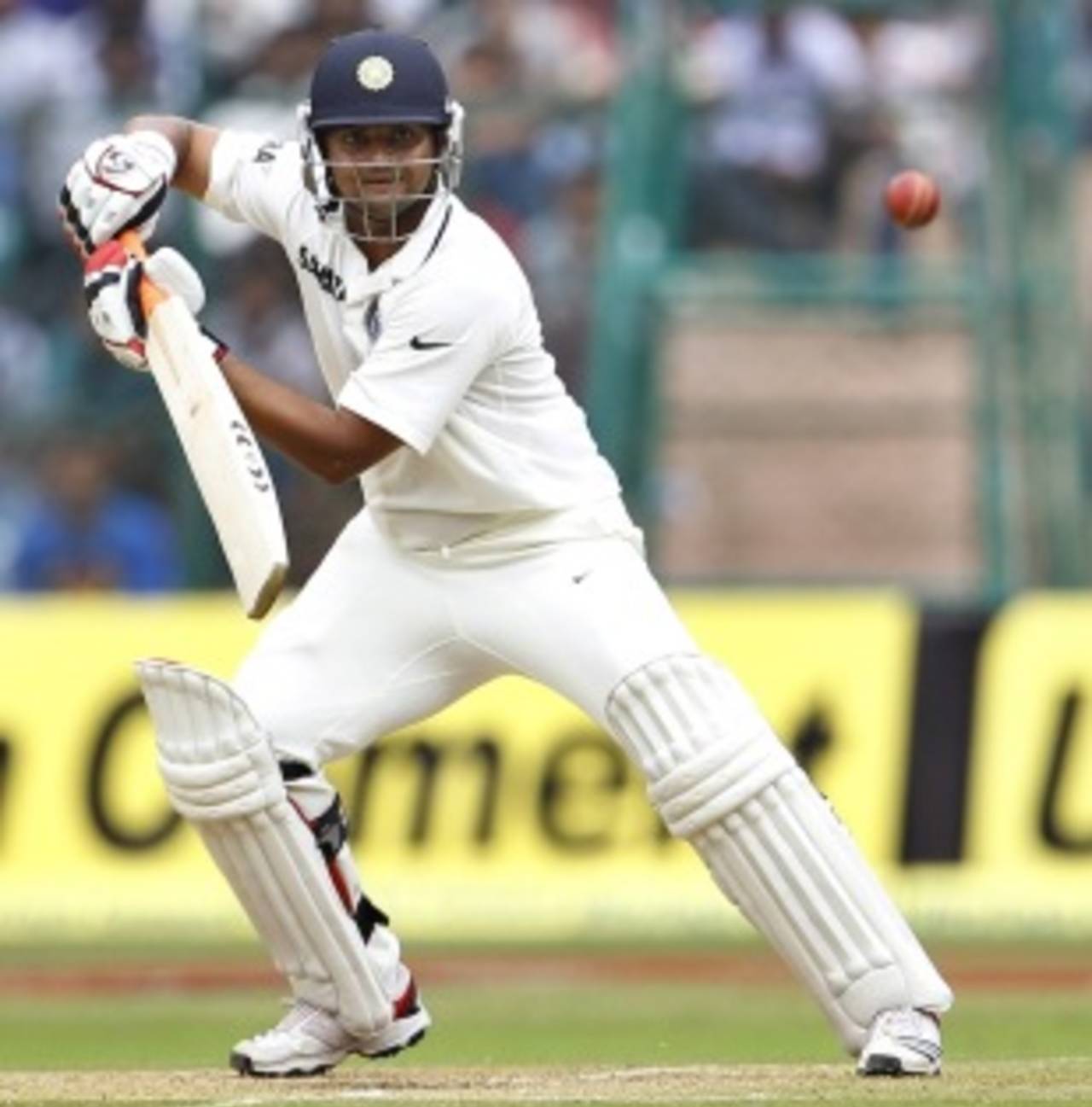 Suresh Raina guides one towards the off-side, India v New Zealand, 2nd Test, Bangalore, 2nd day, September 1, 2012
