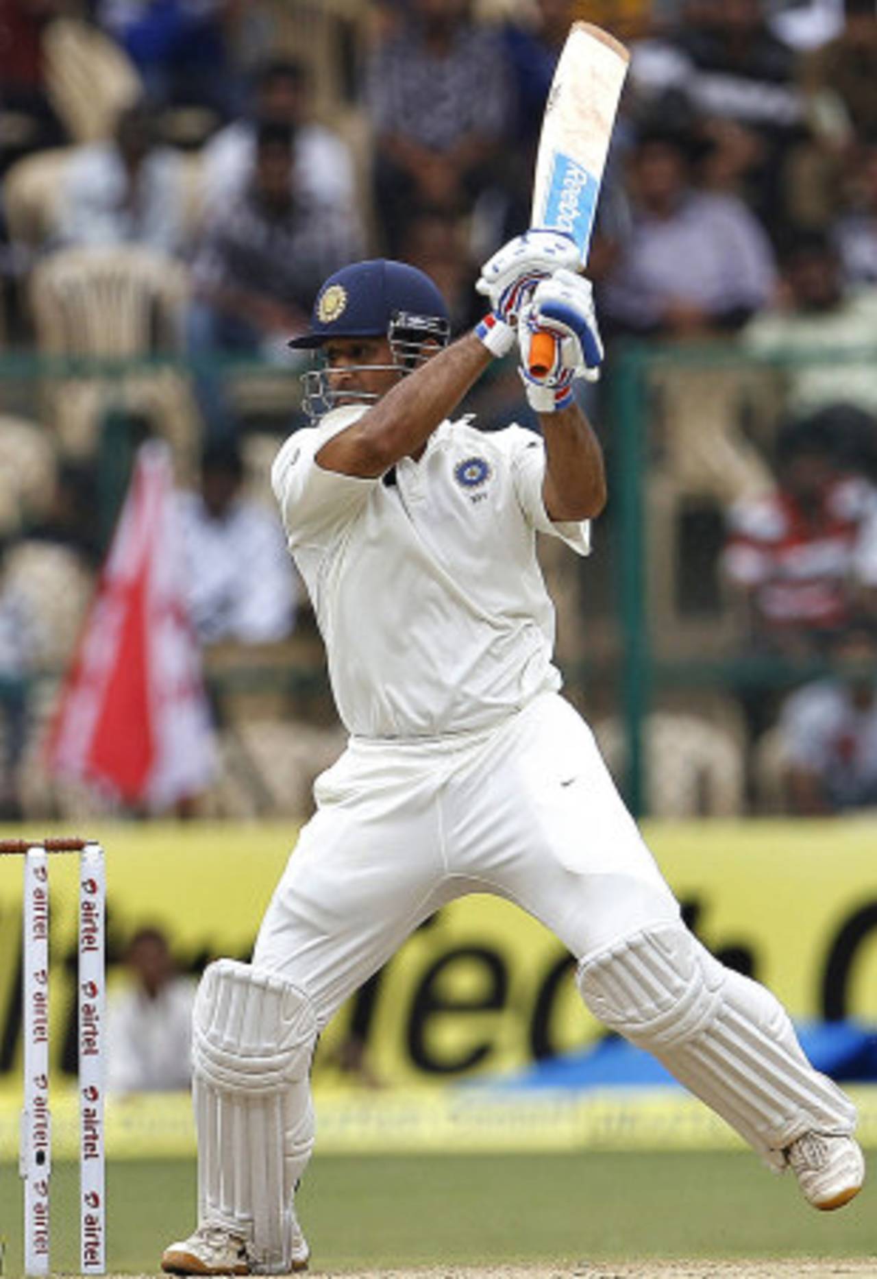 MS Dhoni plays the square cut, India v New Zealand, 2nd Test, Bangalore, 2nd day, September 1, 2012