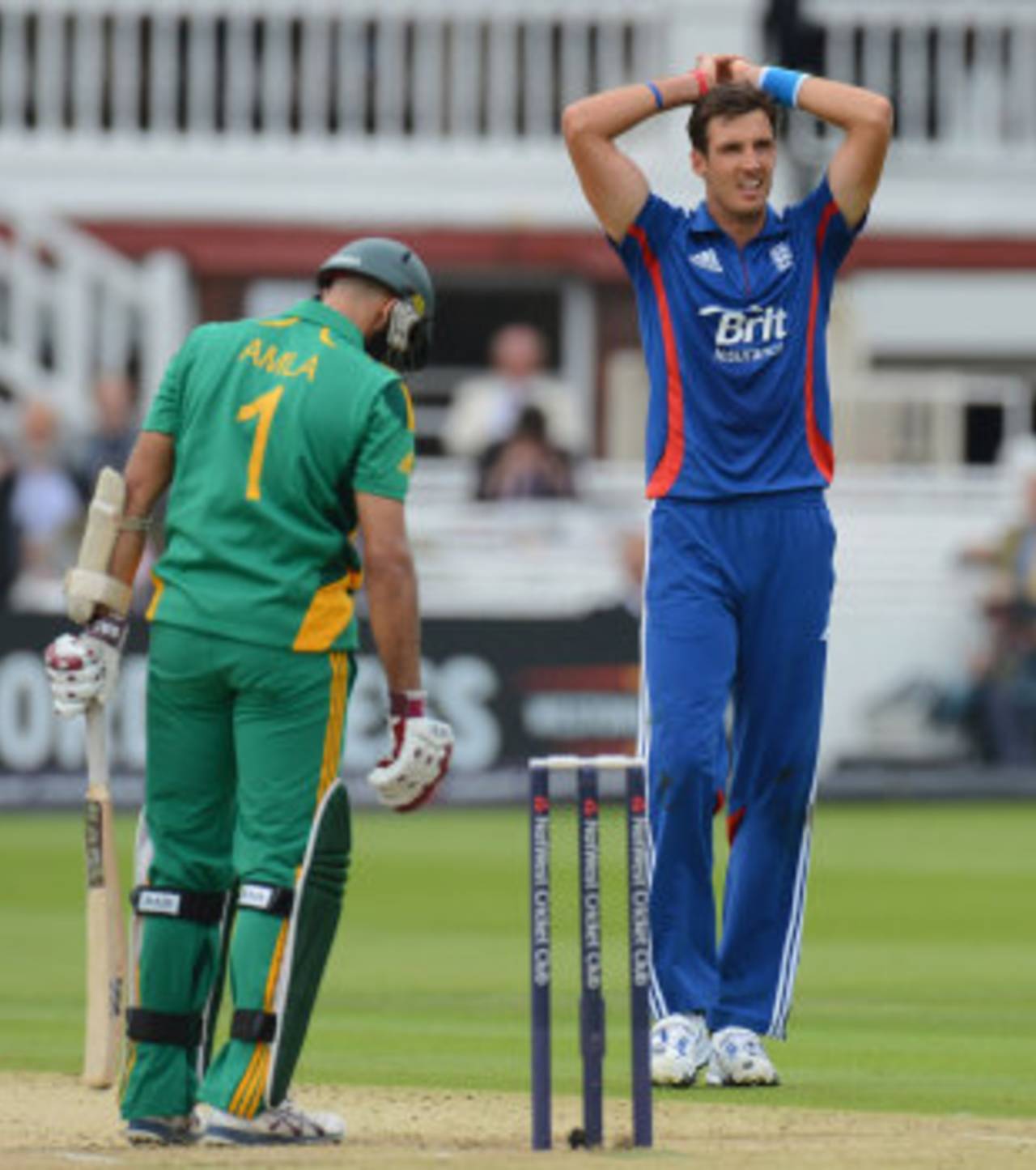 Steven Finn grimaces after Hashim Amla was dropped in the slips, England v South Africa, 4th ODI, Lord's, September 2, 2012