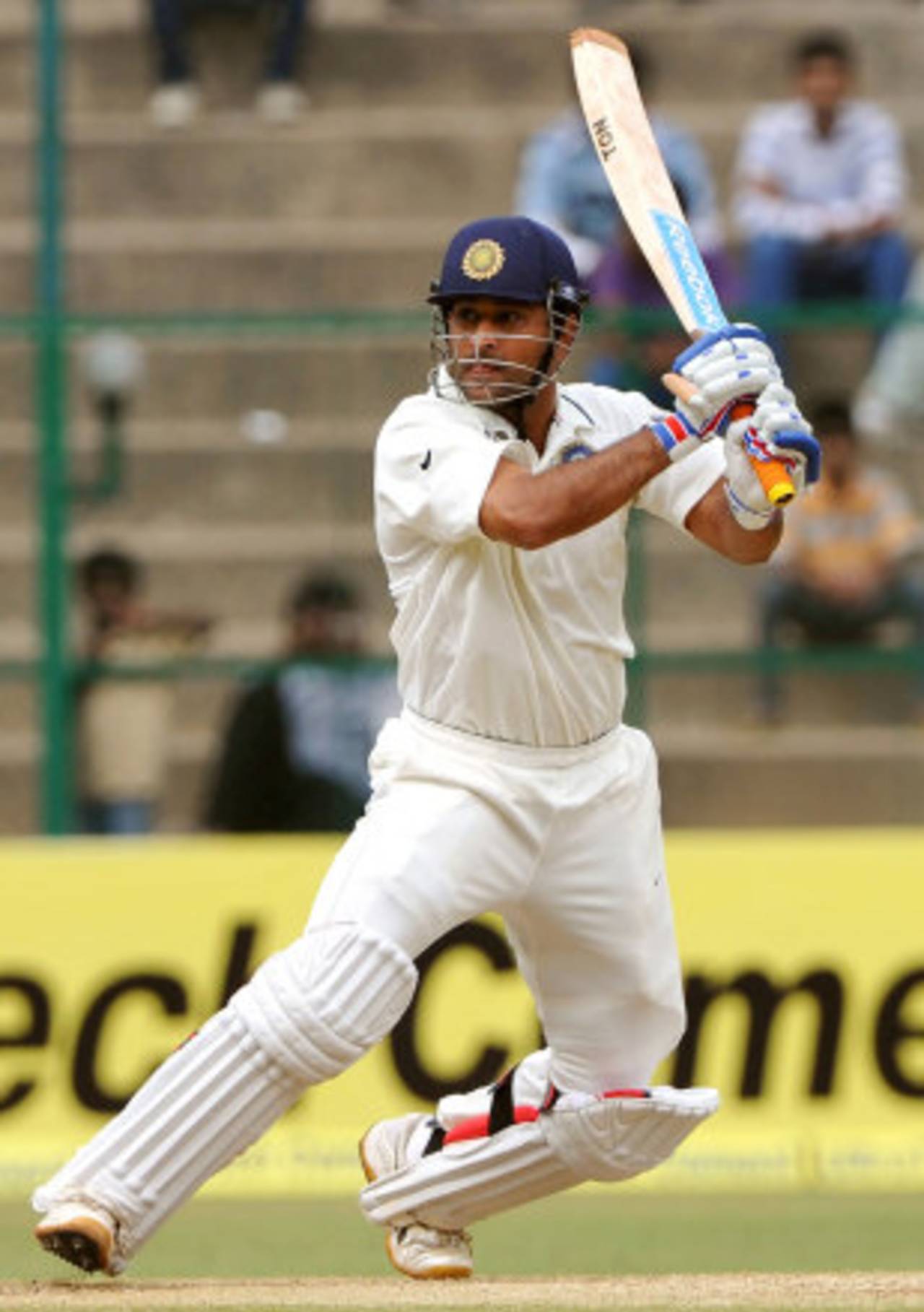 MS Dhoni sends one through the off side, India v New Zealand, 2nd Test, Bangalore, 4th day, September 3, 2012