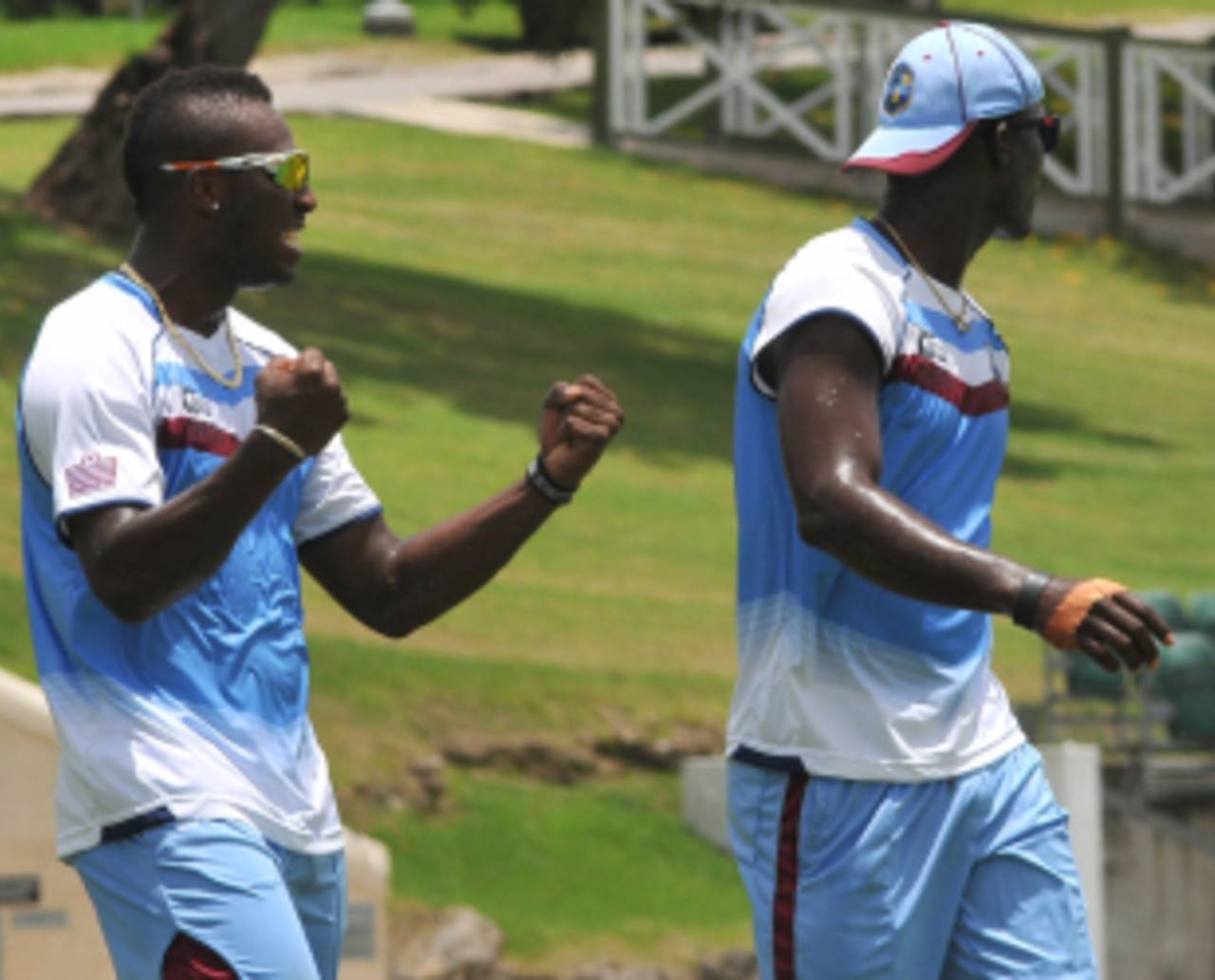 Andre Russell and Darren Sammy at practice, Barbados, September 6, 2012