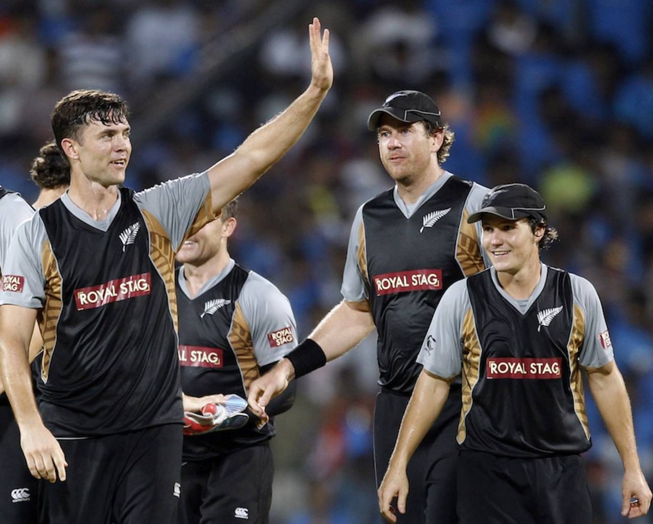 James Franklin raises his arm after bowling a tight last over, India v New Zealand, 2nd T20I, Chennai, September 11, 2012