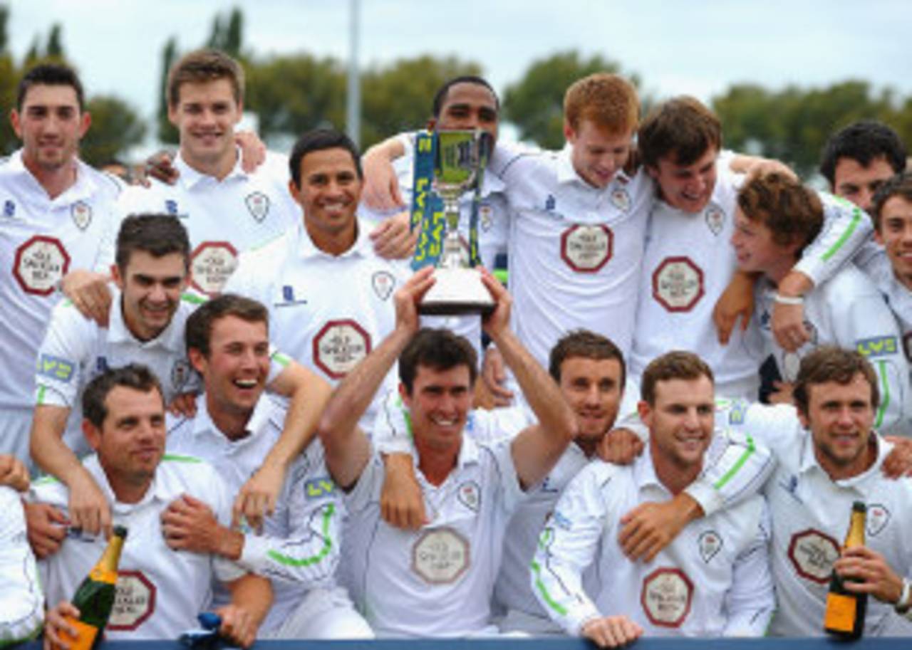 Derbyshire celebrate with the trophy, Derbyshire v Hampshire, County Championship, Division Two, Derby, September 14, 2012