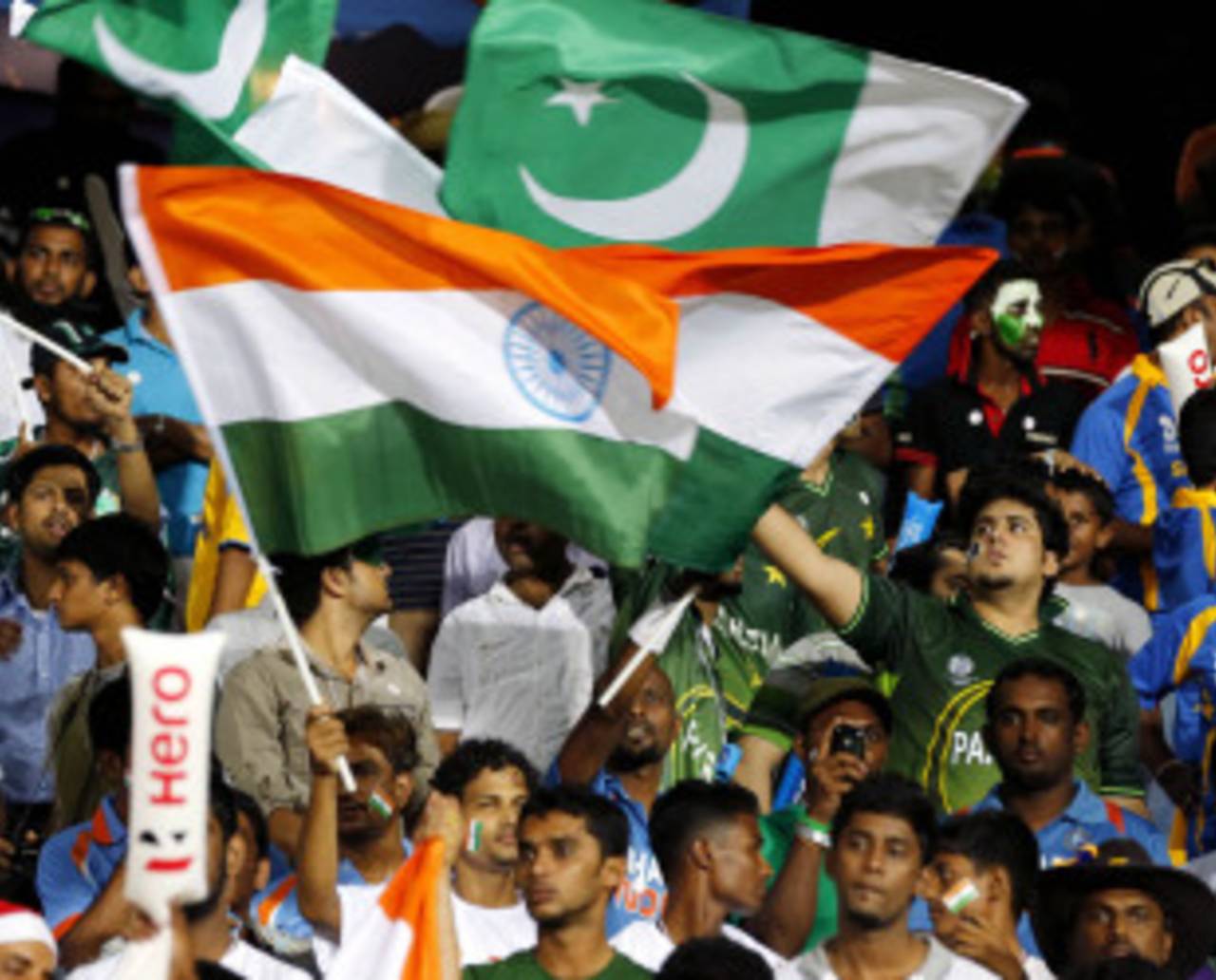 Crowds with the India and Pakistan flags before the India-Pakistan game in Colombo, India v Pakistan, Super Eights, World Twenty20, Colombo, September 30, 2012