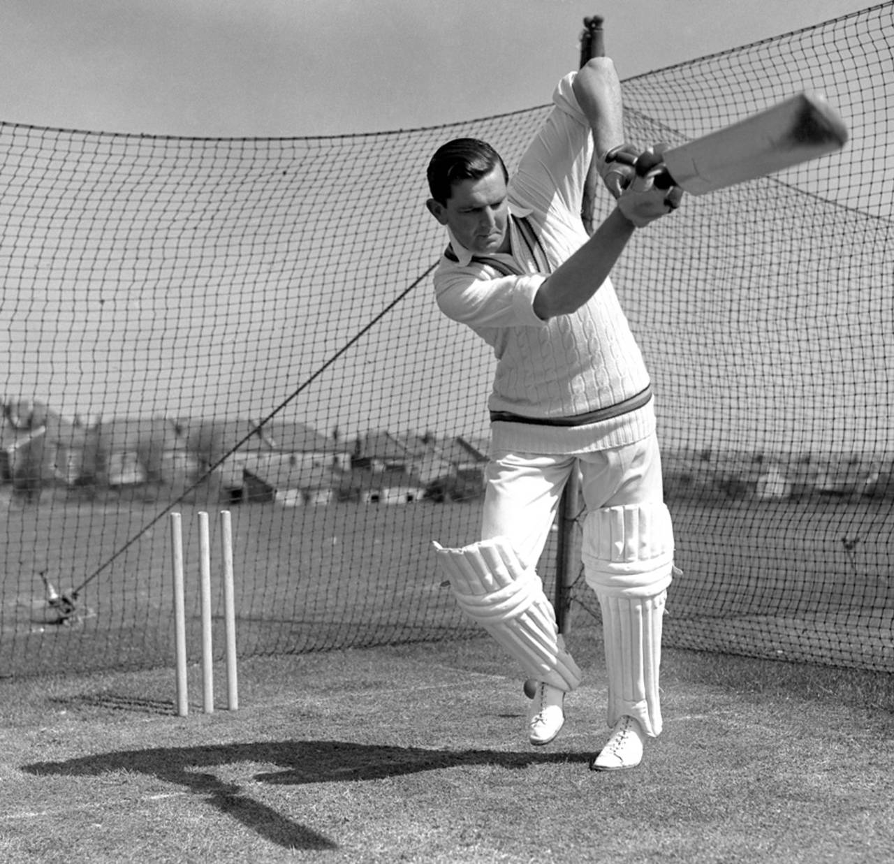 Tom Graveney in the nets ahead of the Australians' tour game against the MCC, Lord's, May 15, 1953