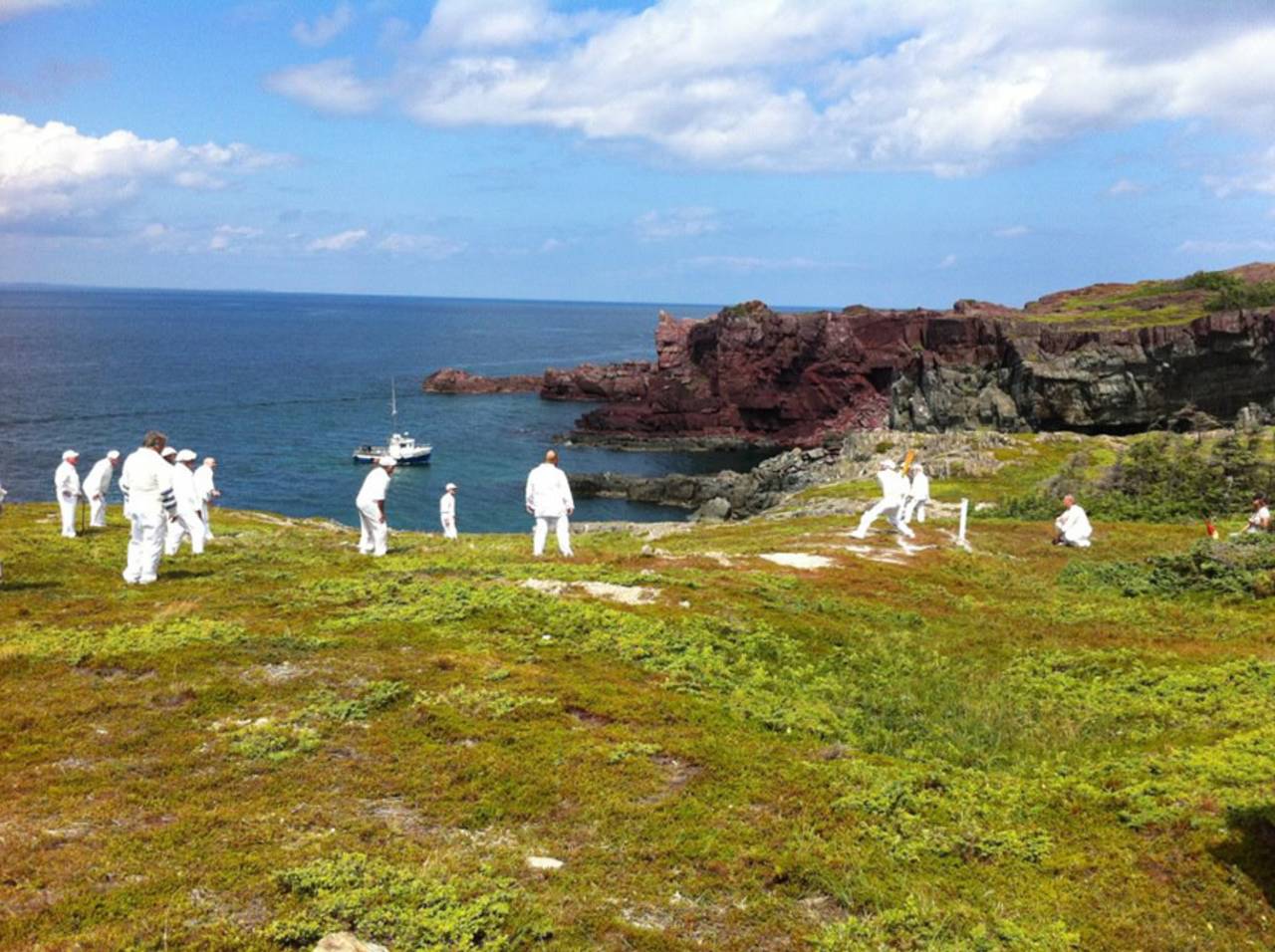 A cricket match on the sets of <i>The Grand Seduction</I>, shot in Newfoundland