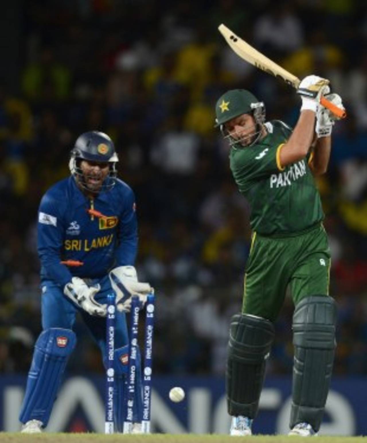 Shahid Afridi was dismissed first ball playing a careless shot on a tough pitch&nbsp;&nbsp;&bull;&nbsp;&nbsp;ICC/Getty