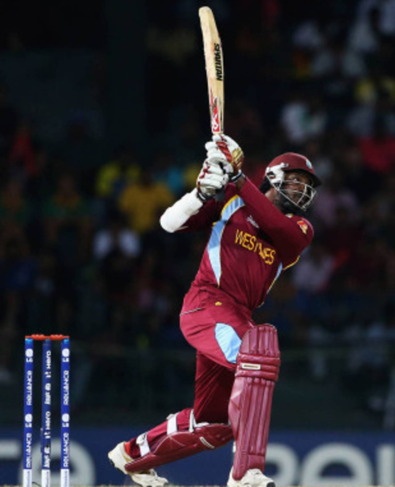 Chris Gayle lofts the ball, Australia v West Indies, 2nd semi-final, World Twenty20 2012, Colombo, October 5, 2012
