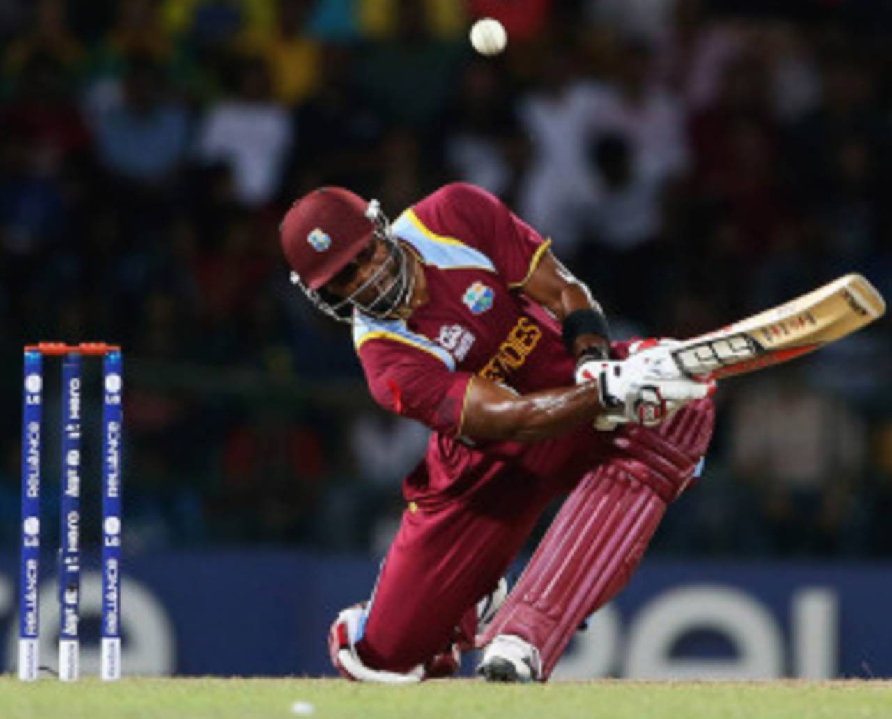 Kieron Pollard plays an unorthodox shot, Australia v West Indies, 2nd semi-final, World Twenty20 2012, Colombo, October 5, 2012