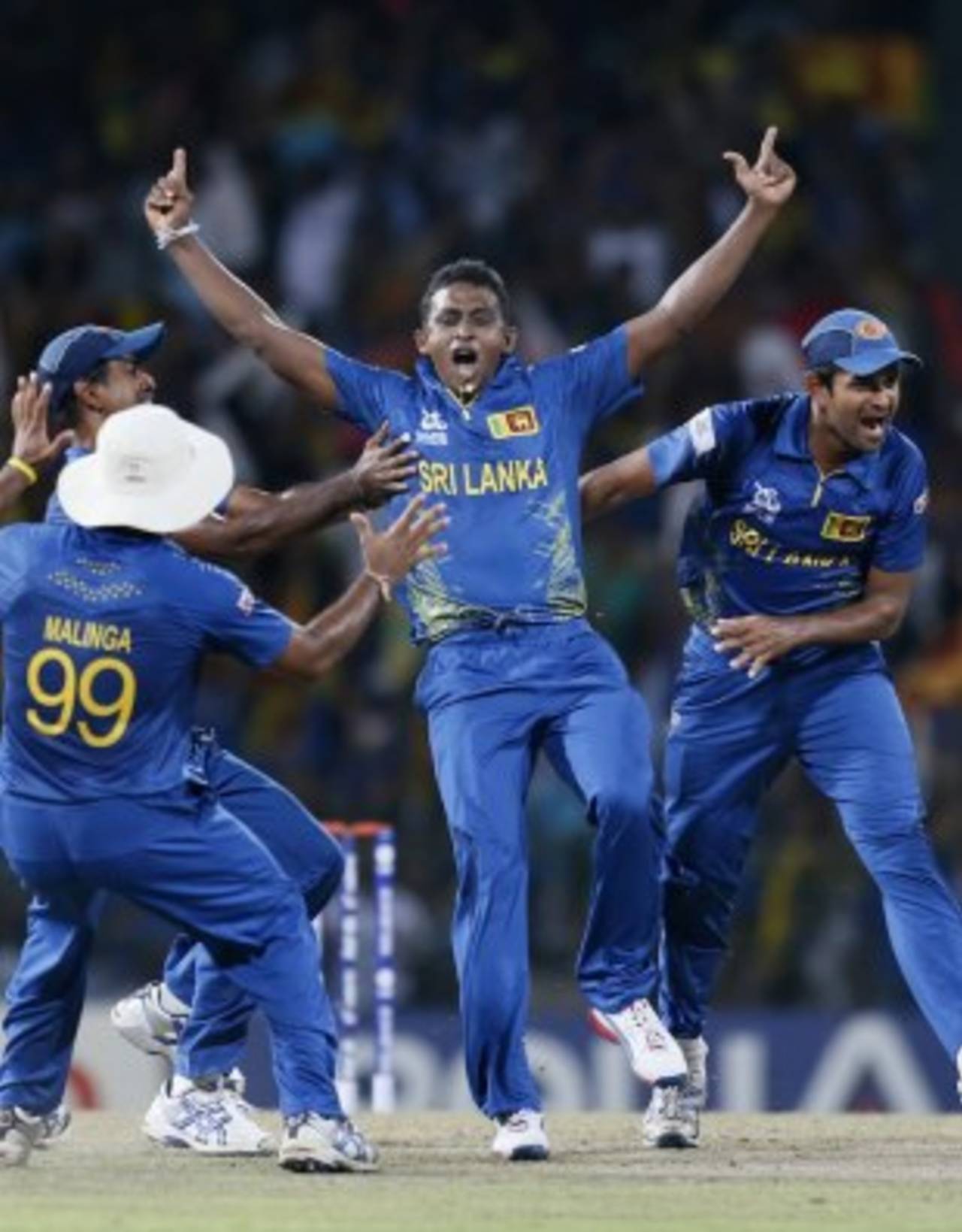 Ajantha Mendis is thrilled at dismissing Chris Gayle, Sri Lanka v West Indies, final, World Twenty20, Colombo, October 7, 2012