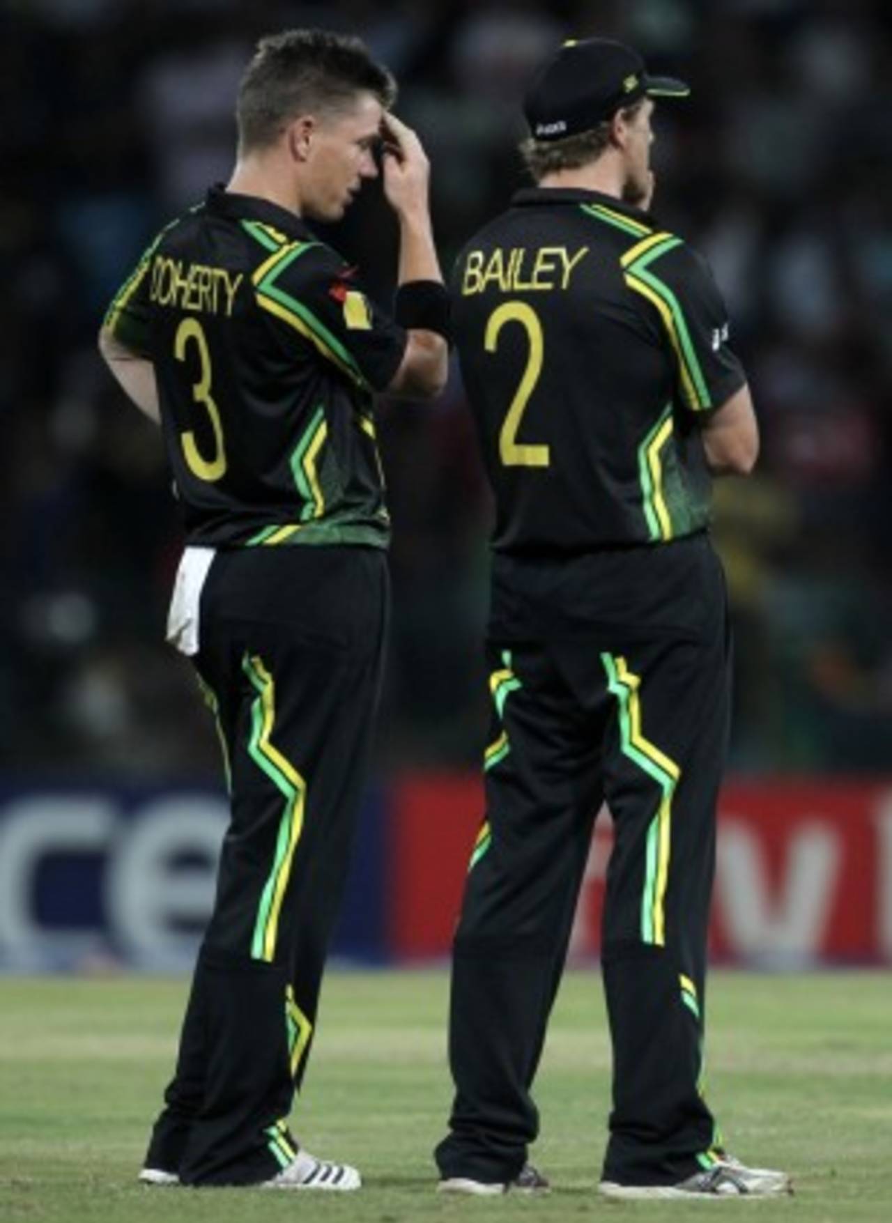 Xavier Doherty and George Bailey discuss their plans, Australia v West Indies, 2nd semi-final, World Twenty20 2012, Colombo, October 5, 2012