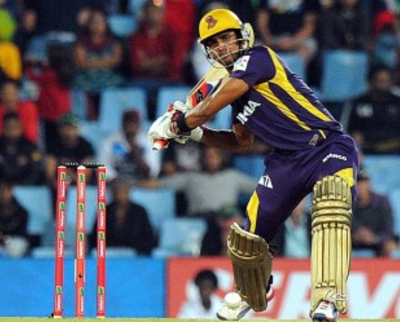Manoj Tiwary loks to smash a delivery, Kolkata Knight Riders v Delhi Daredevils, Group A, Champions League Twenty20, Centurion, October 13, 2012