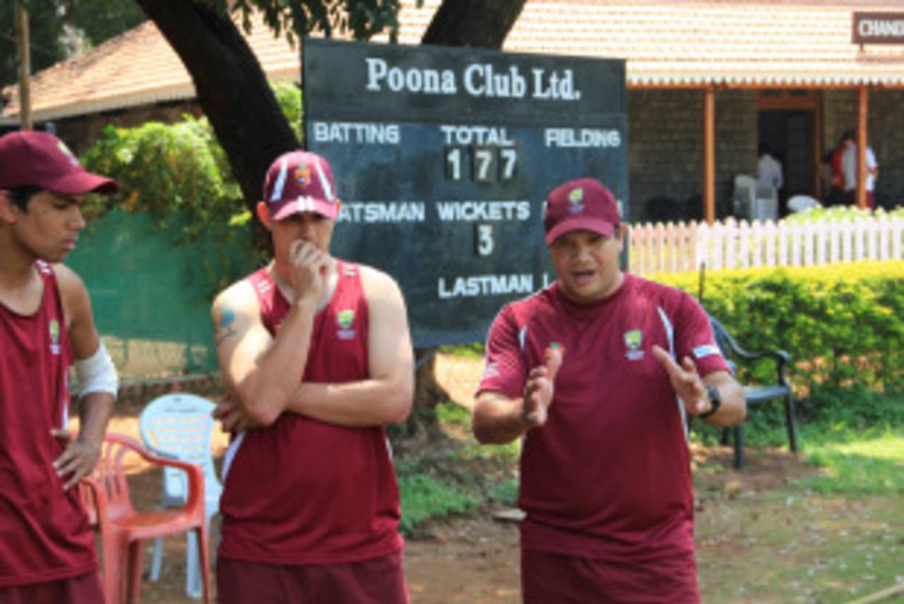 Barry Weare (far right), coach of the touring Australian National Indigenous Team in India, October 2012