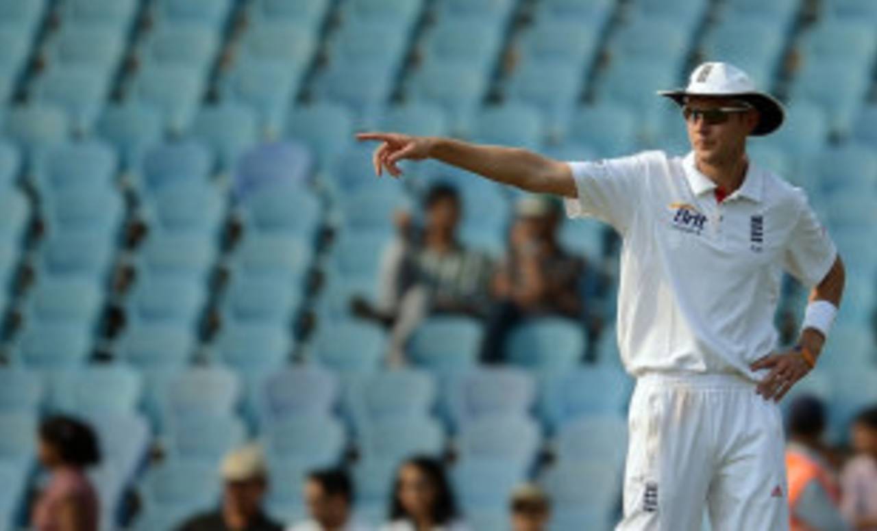 Captain Stuart Broad endured a frustrating day in the field, Mumbai A v England XI, 2nd day, Mumbai, November 4, 2012