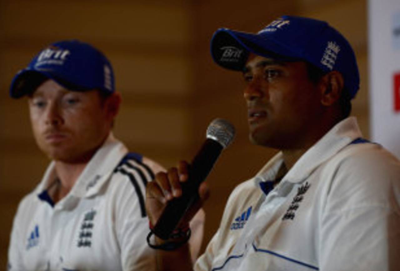 Samit Patel and Ian Bell attend an England press conference, Ahmedabad, November, 6, 2012