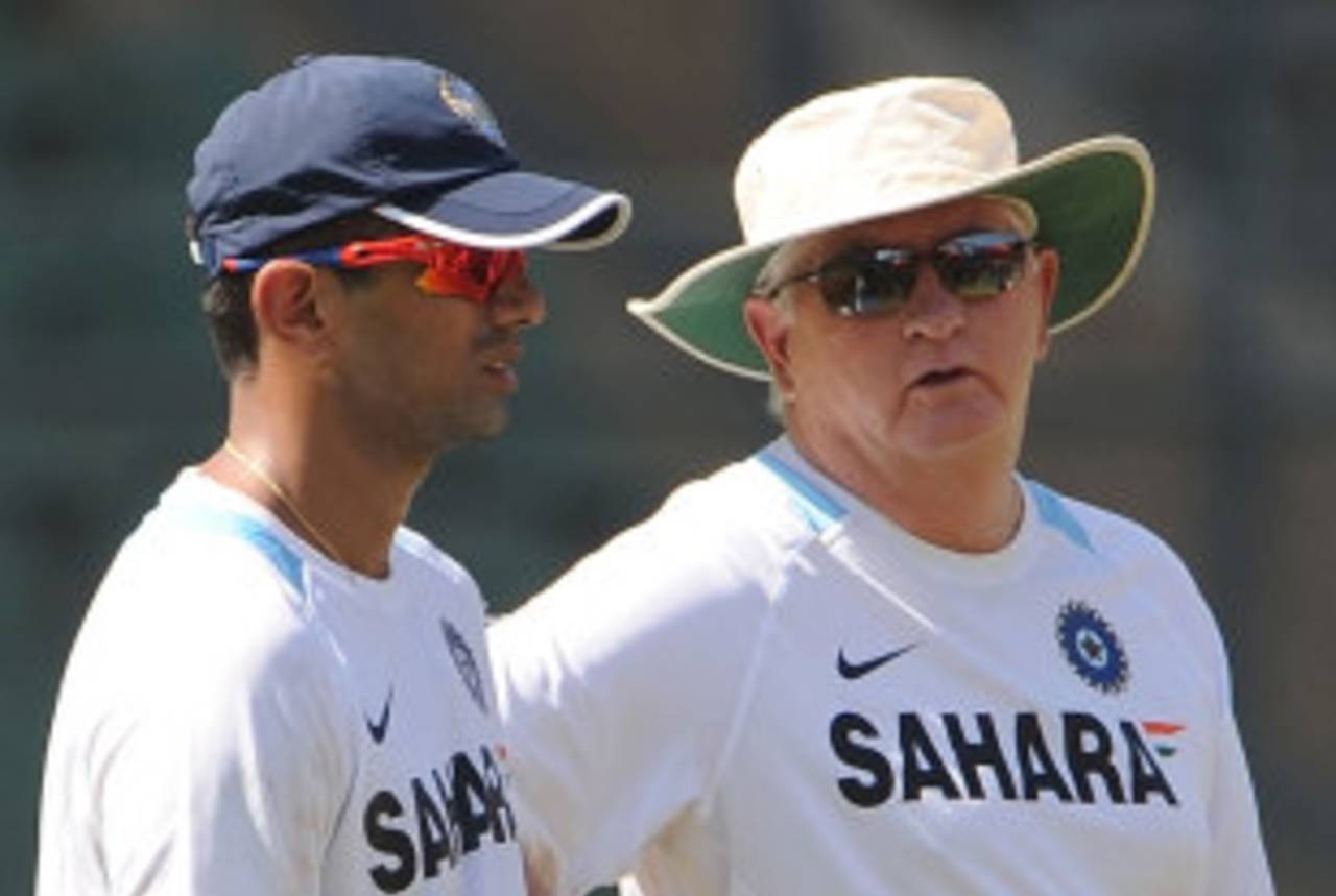 Rahul Dravid and Duncan Fletcher at a training session, Mumbai, November 21, 2011 