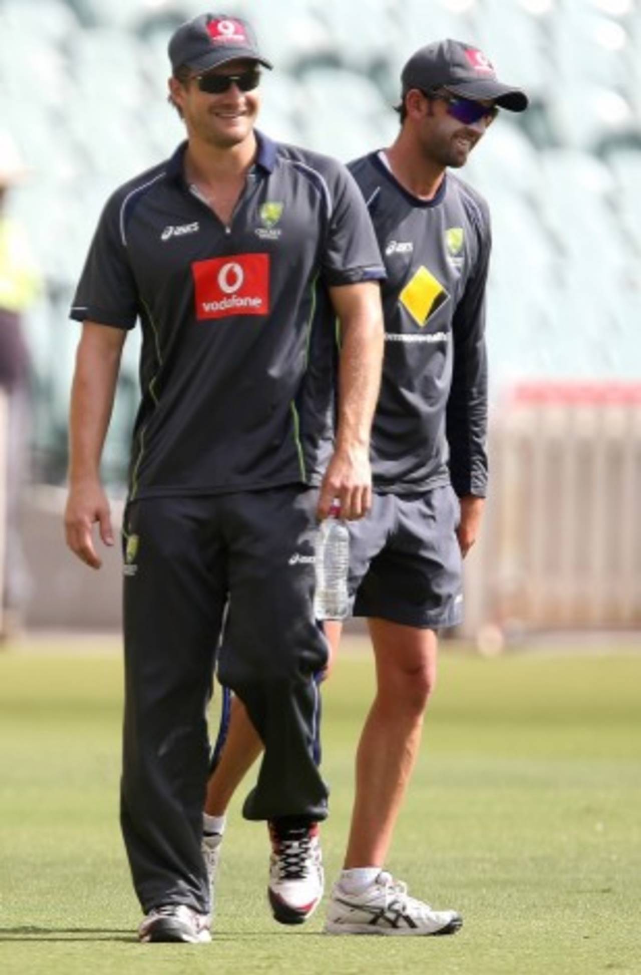 Shane Watson and Nathan Lyon at training, Adelaide, November 20, 2012