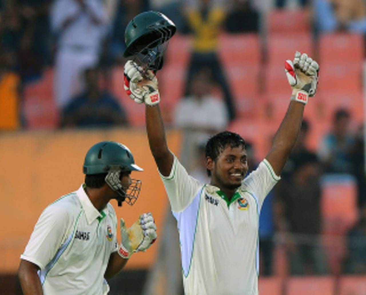 Abul Hasan is ecstatic after his century, Bangladesh v West Indies, 2nd Test, Khulna, 1st day, November 21, 2012 