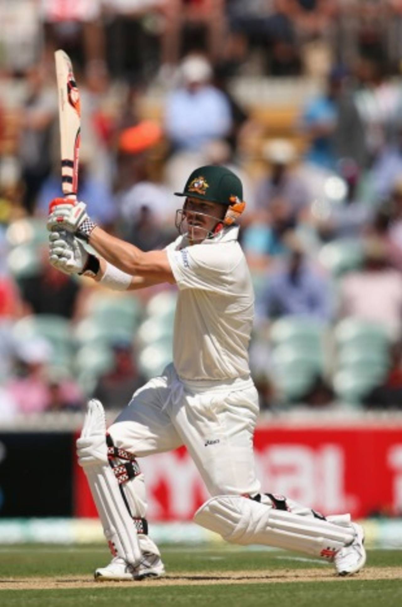 David Warner drives through the off side, Australia v South Africa, 2nd Test, Adelaide, 1st day, November 22, 2012