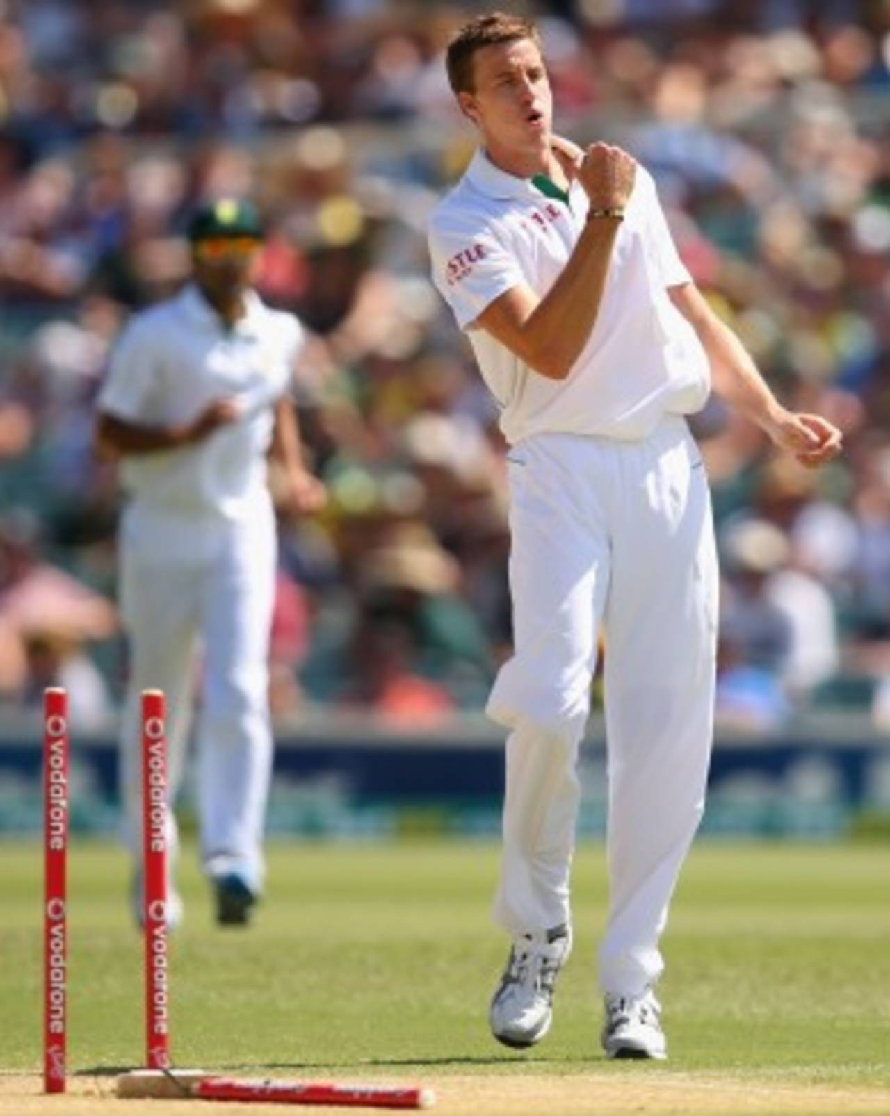 Morne Morkel celebrates after bowling Michael Clarke, Australia v South Africa, 2nd Test, Adelaide, 2nd day, November 23, 2012