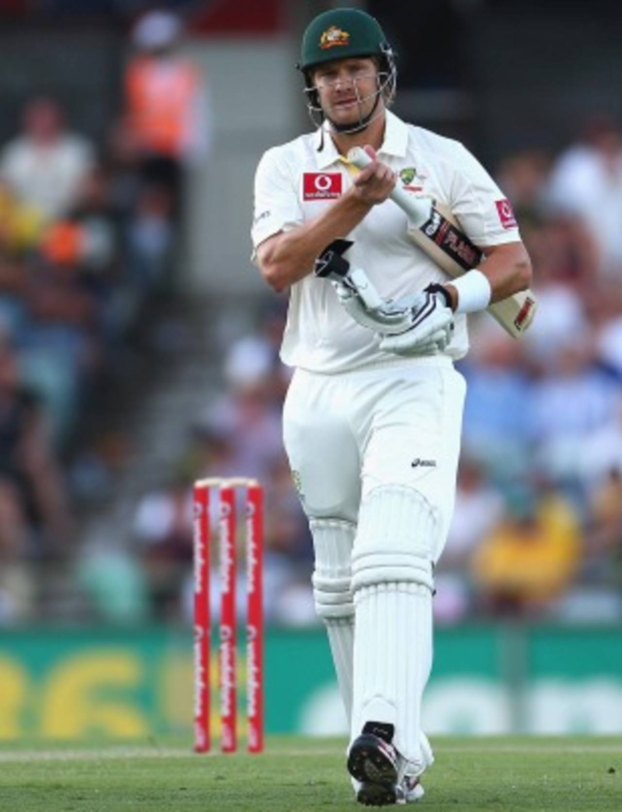 Shane Watson walks back after being given out lbw, Australia v South Africa, 3rd Test, Perth, 1st day, November 30, 2012