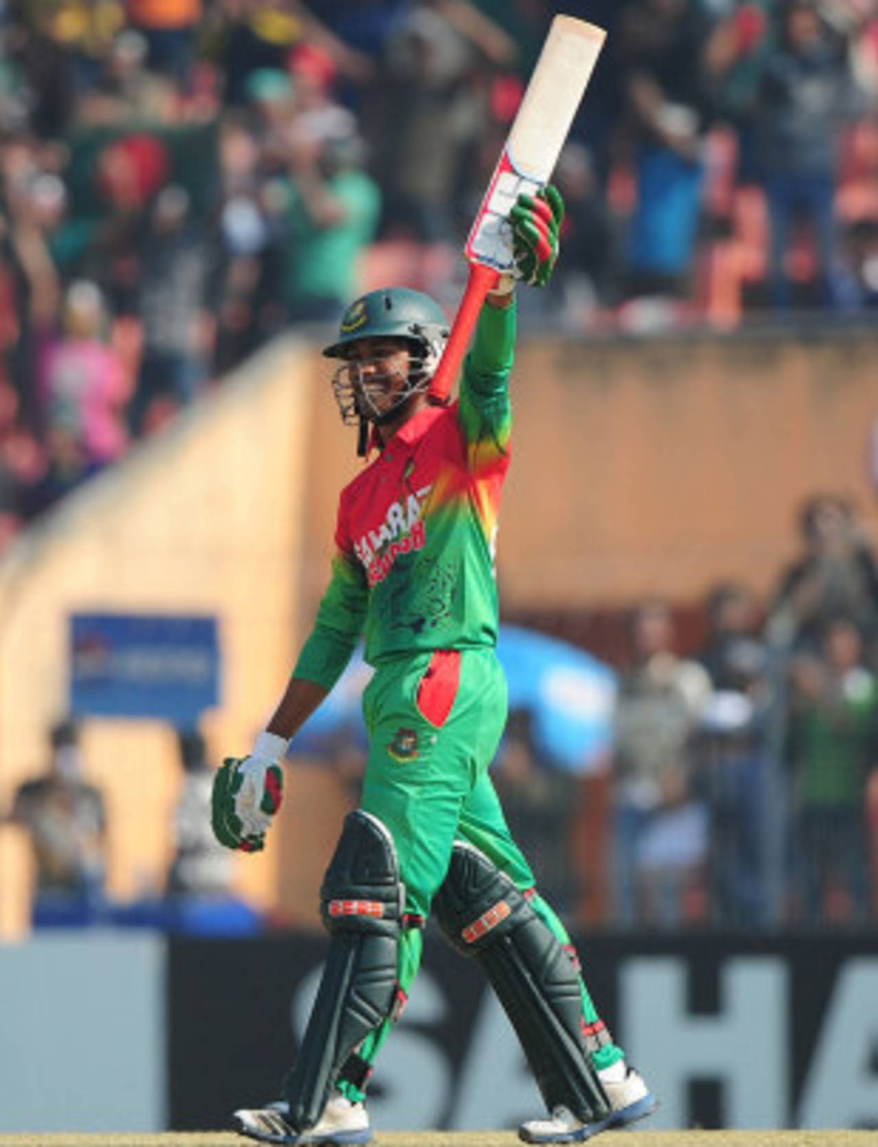 Anamul Haque celebrates after getting a half-century, Bangladesh v West Indies, 2nd ODI, Khulna, December 2, 2012