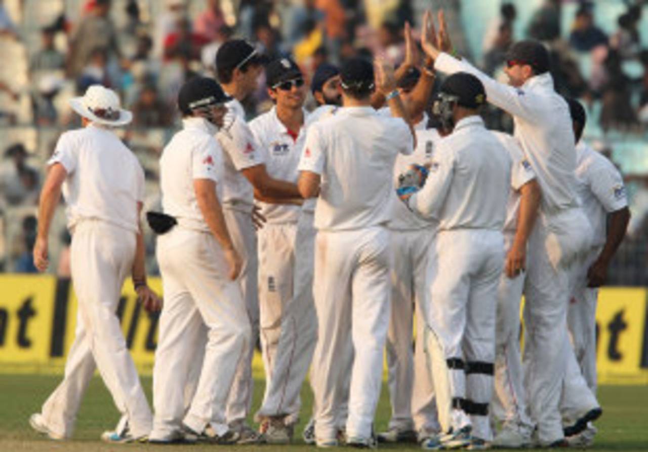 England celebrate the wicket of Ishant Sharma which put them on the brink of victory in Kolkata&nbsp;&nbsp;&bull;&nbsp;&nbsp;BCCI