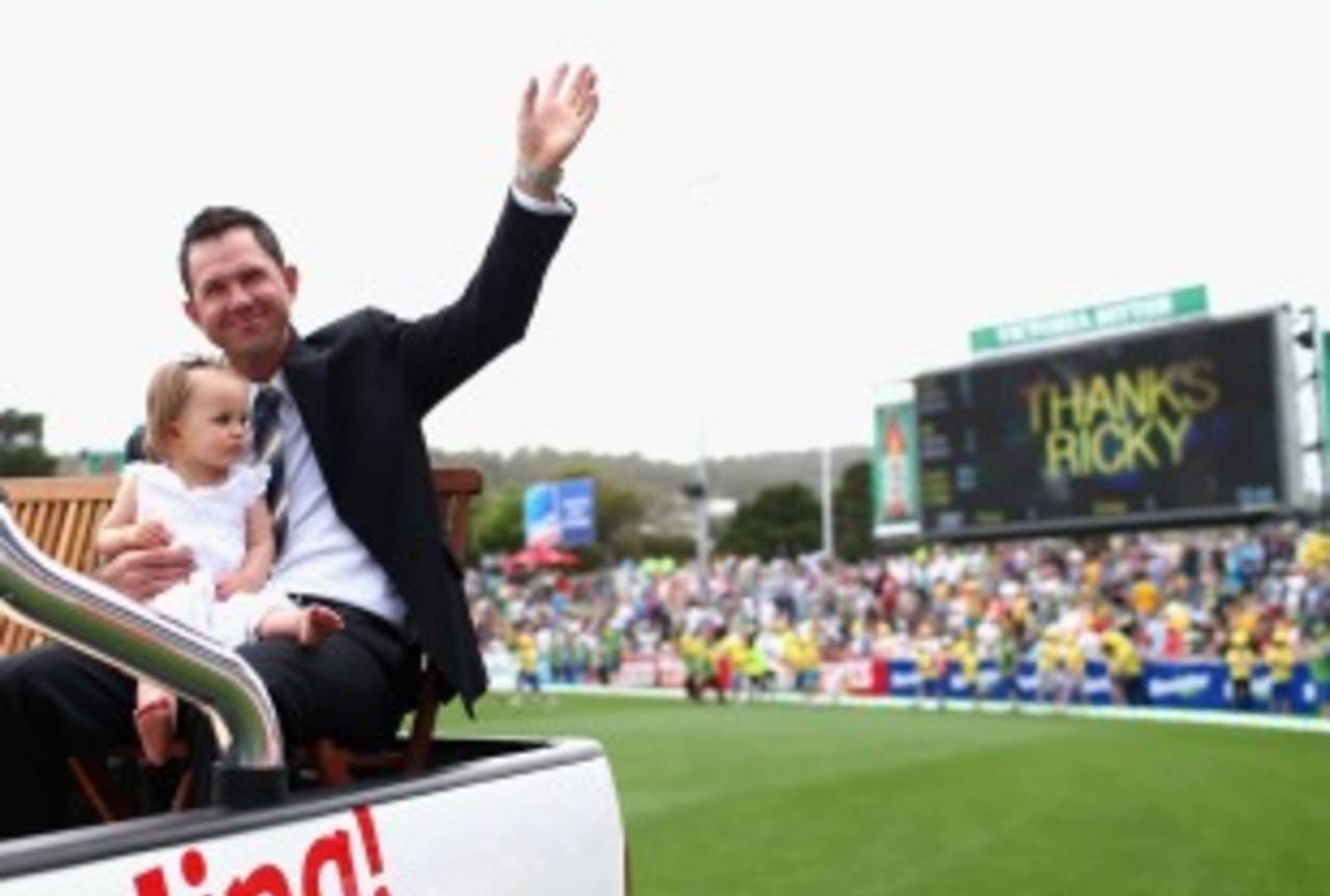 Ricky Ponting and his daughter during a farewell lap at Bellerive Oval, Australia v Sri Lanka, 1st Test, Hobart, 1st day, December 14, 2012