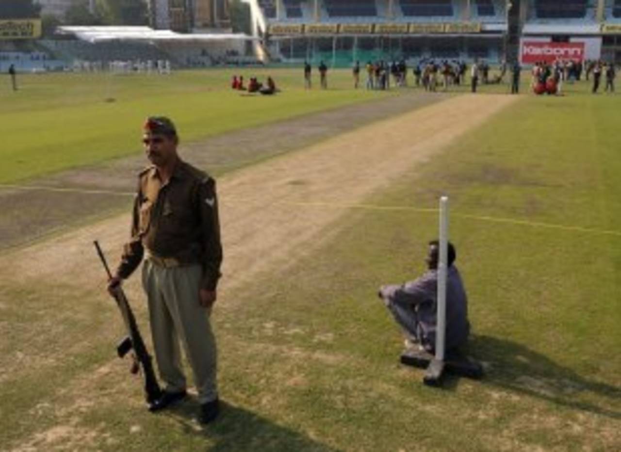 A policeman watches over the pitch ahead of the Sri Lanka Test in 2009, the last international match Green Park hosted&nbsp;&nbsp;&bull;&nbsp;&nbsp;AFP
