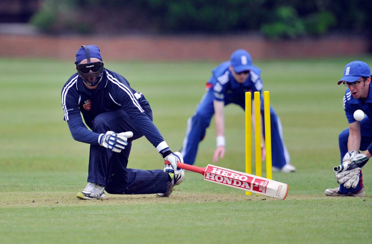 Hamish MacKenzie of Australia bats in a match for the visually impaired