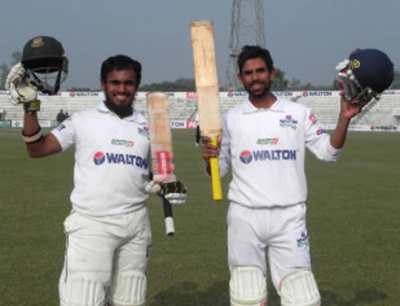 Mehrab Hossain jnr (left) and Marshall Ayub, having broken the Bangladesh record for the highest partnership, will have the chance to go for more on the third day&nbsp;&nbsp;&bull;&nbsp;&nbsp;Bangladesh Cricket Board