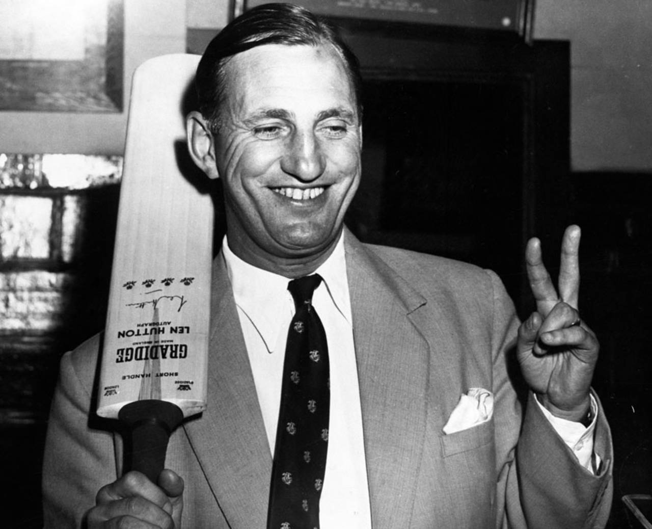 England captain Len Hutton showing his pleasure after the five wicket win over Australia in the 4th Test at Adelaide, February 7, 1955