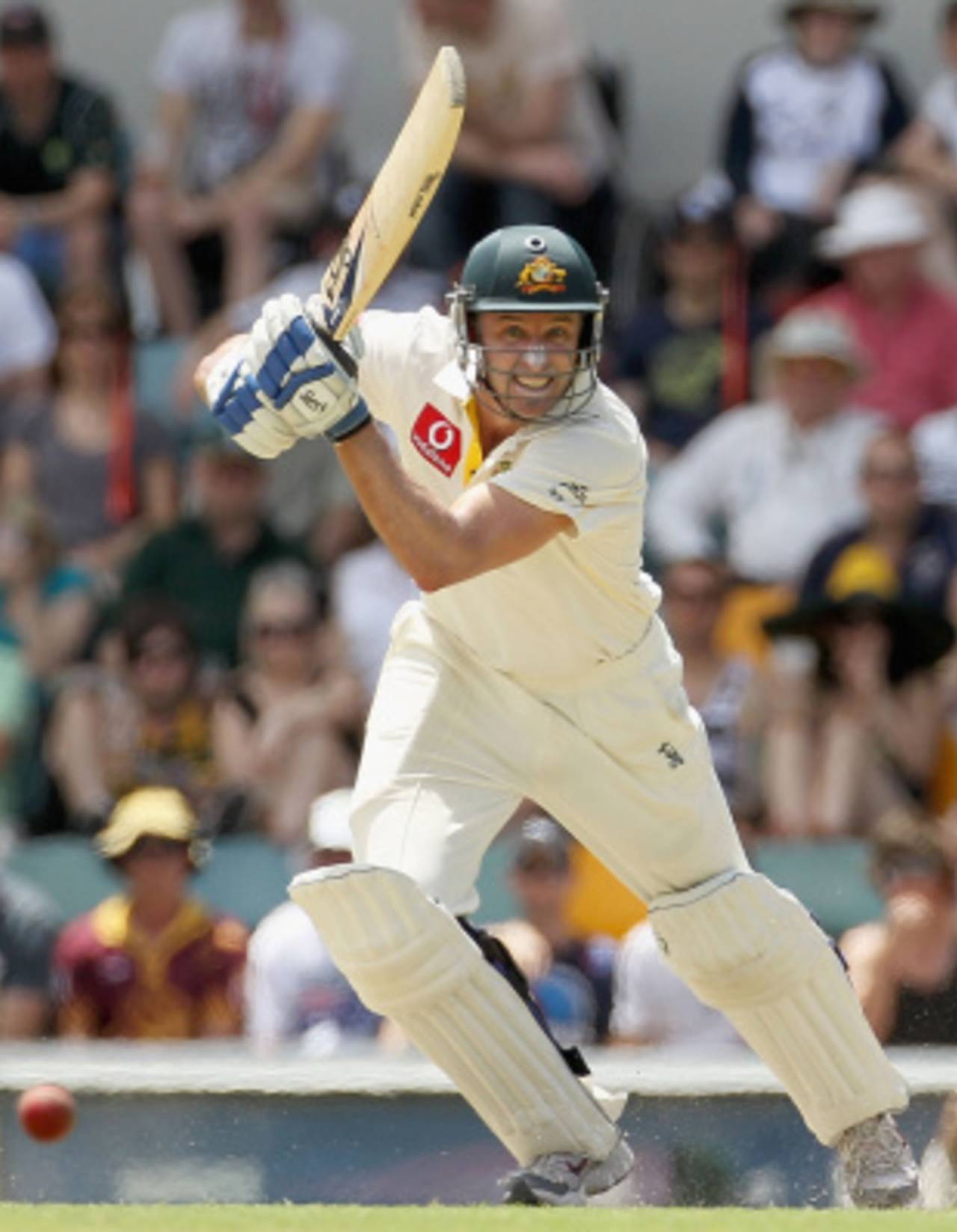 Mike Hussey drives, Australia v England, 1st Test, Brisbane, 3rd day, November 27, 2010