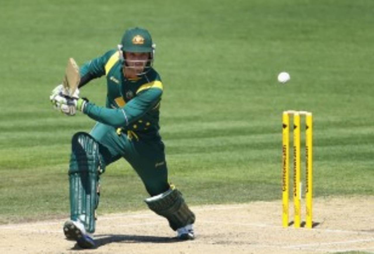 Phillip Hughes pushes one through the off side, Australia v Sri Lanka, 5th ODI, Hobart, January 23, 2013