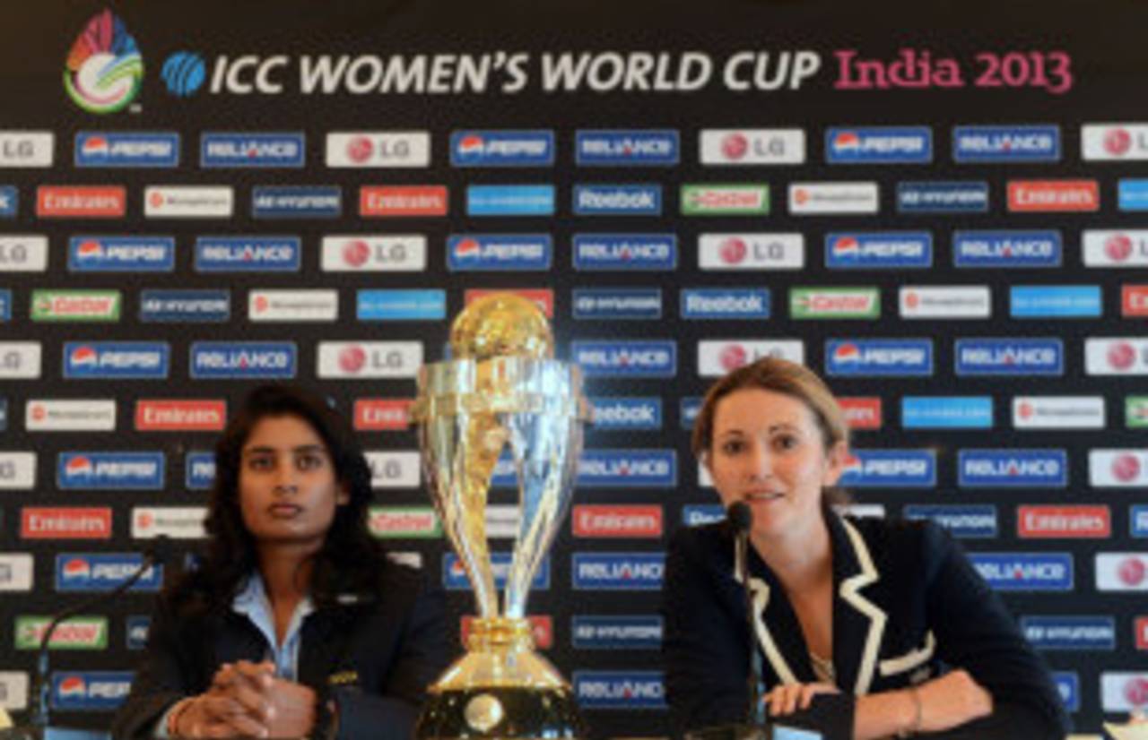 Charlotte Edwards and Mithali Raj talk to the press, ICC Women's World Cup, Mumbai, January, 27, 2013