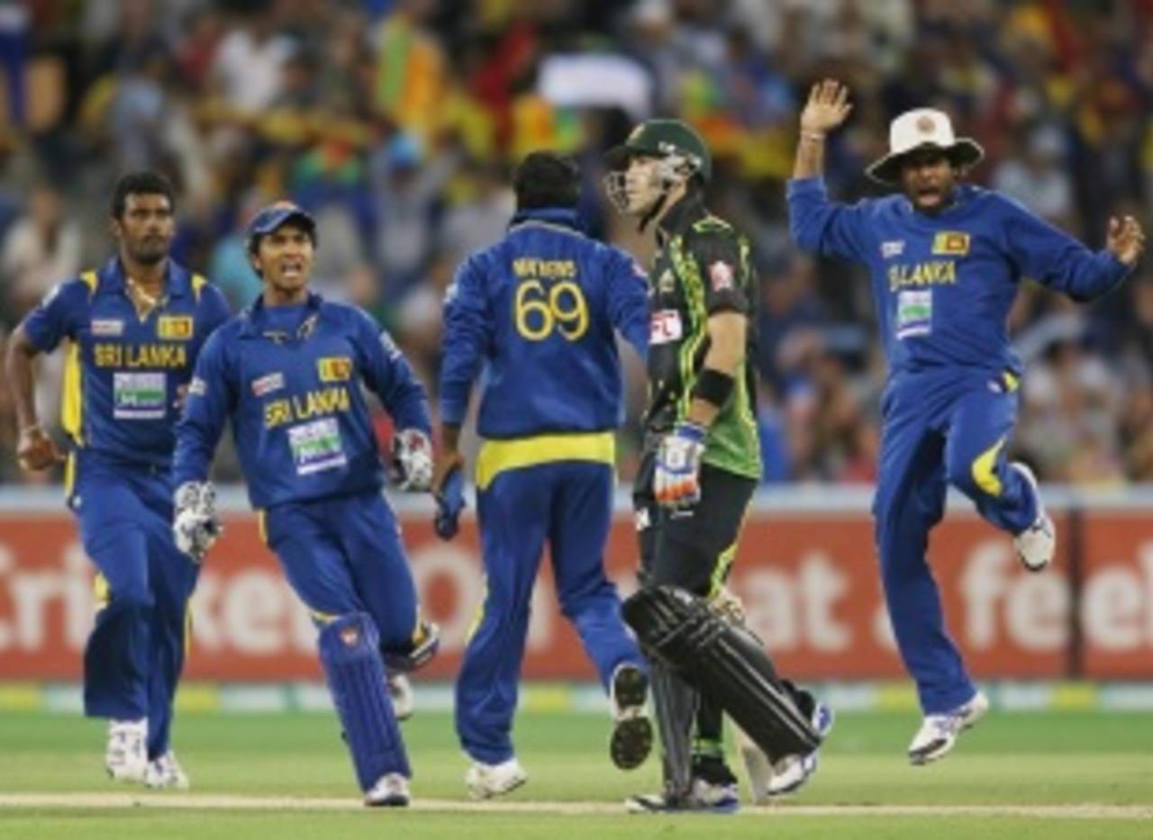The Sri Lankans were jubilant after their final-ball win and made their feelings known to Glenn Maxwell&nbsp;&nbsp;&bull;&nbsp;&nbsp;Getty Images