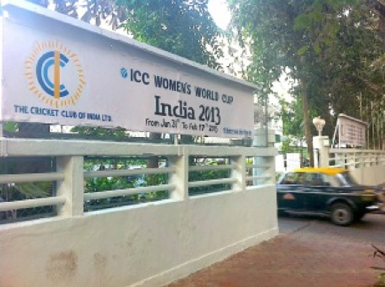 The entrance to the Cricket Club of India ahead of the Women's World Cup, Mumbai, January 30, 2013
