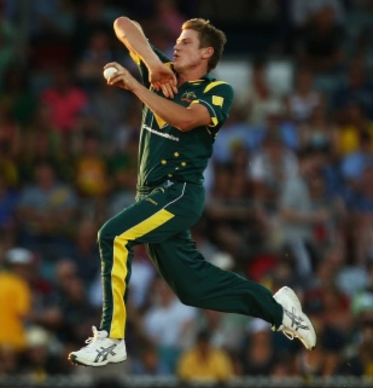 James Faulkner in delivery stride, Australia v West Indies, 3rd ODI, Canberra, February 6, 2013