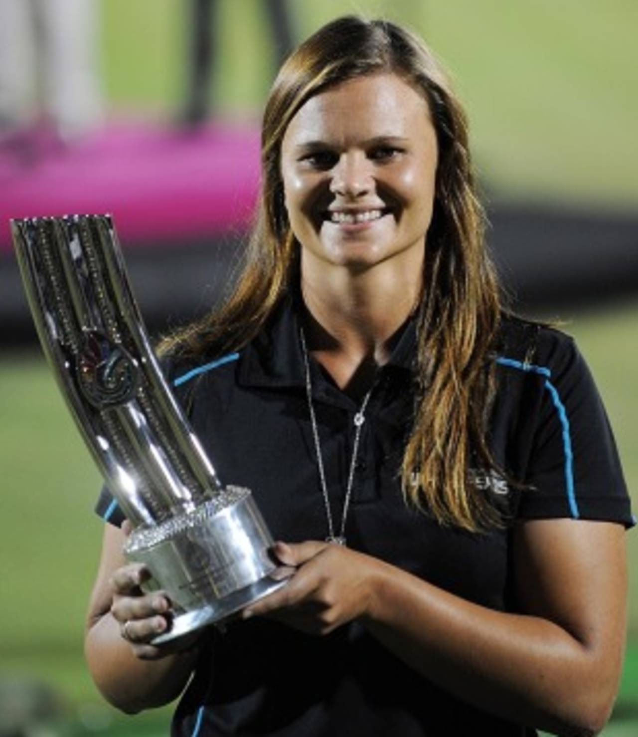 New Zealand's Suzie Bates with the Player of the Tournament trophy, Women's World Cup 2013, Mumbai, February 17, 2013