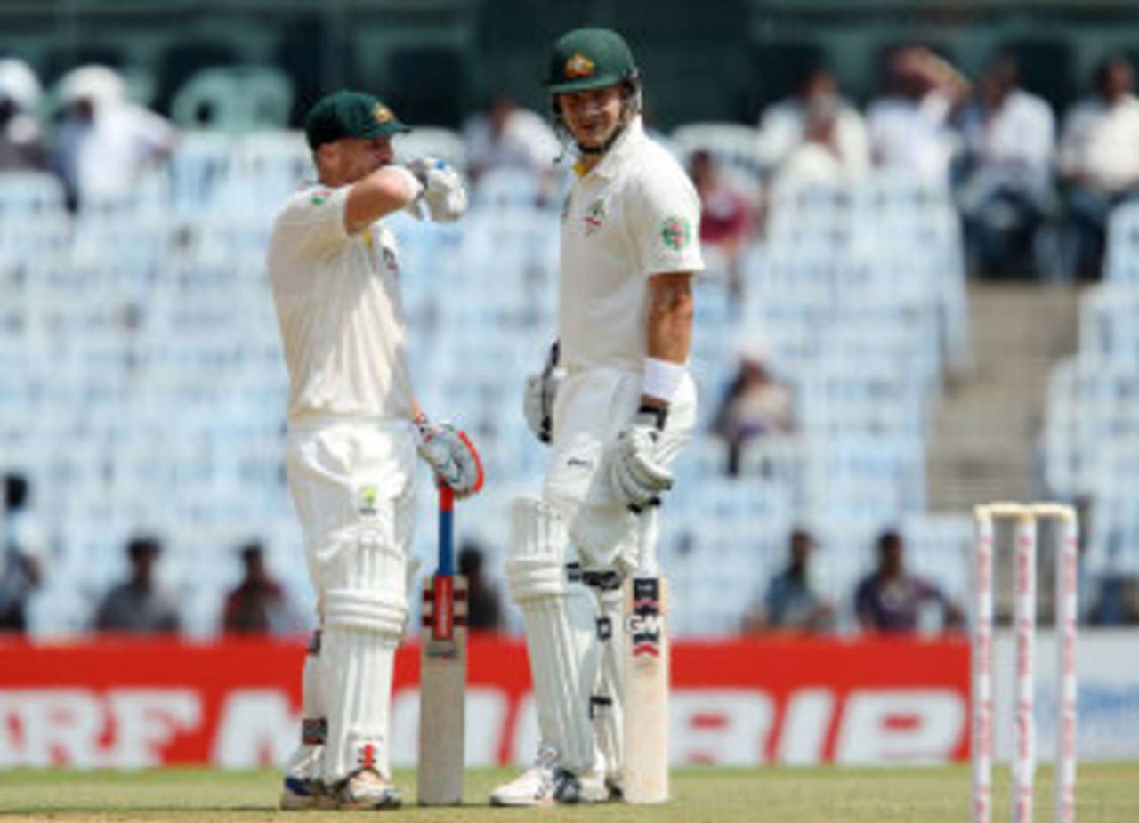 David Warner and Shane Watson added 54 runs, India v Australia, 1st Test, Chennai, 1st day, February 22, 2013