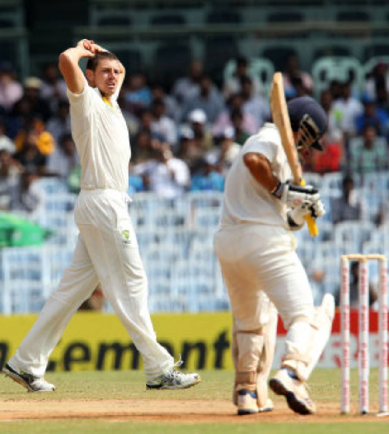 James Pattinson tested India's batsmen in the morning session, India v Australia, 1st Test, Chennai, 3rd day, February 24, 2013