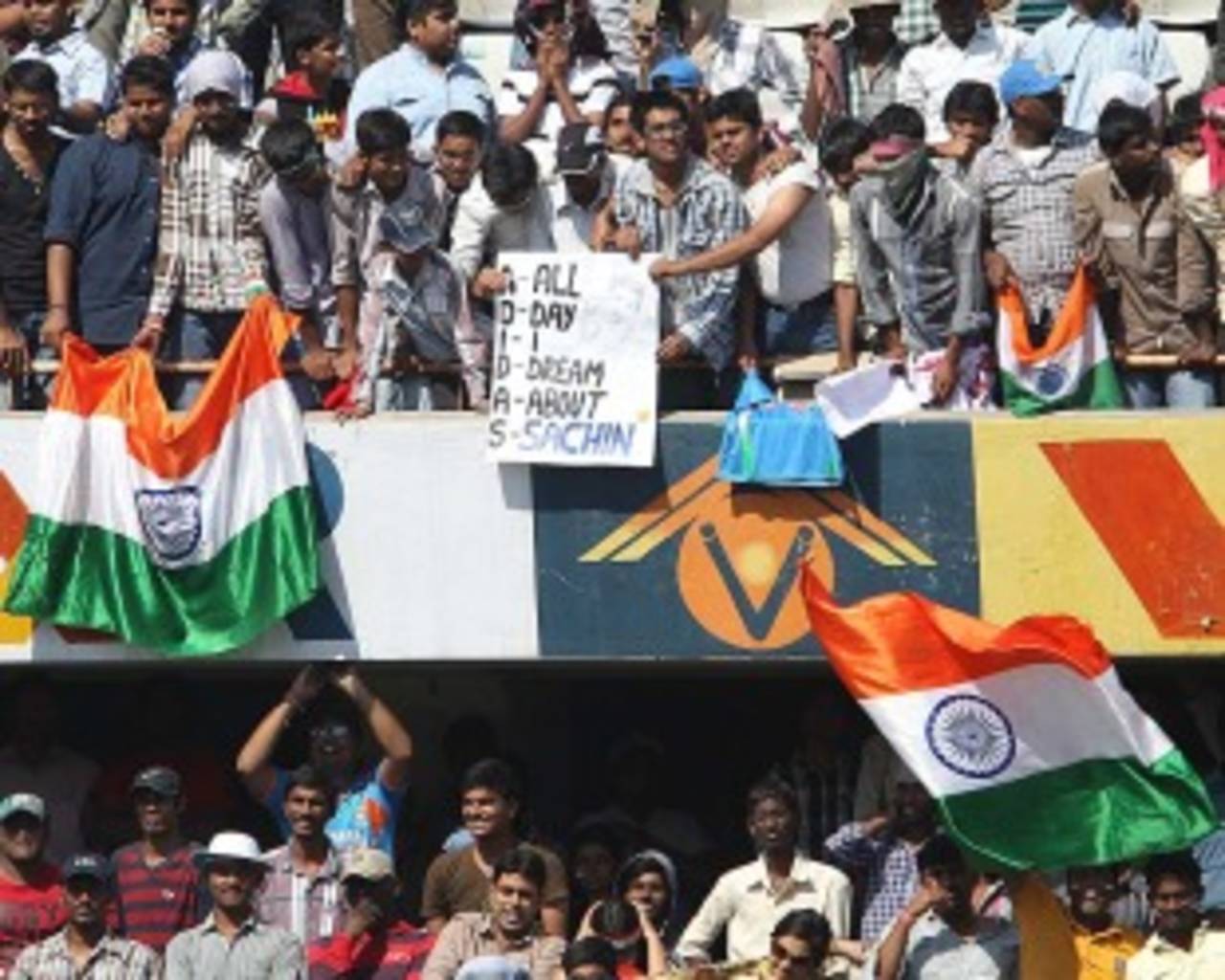 Fans of Sachin Tendulkar hold up a banner, India v Australia, 2nd Test, Hyderabad, 1st day, March 2, 2013