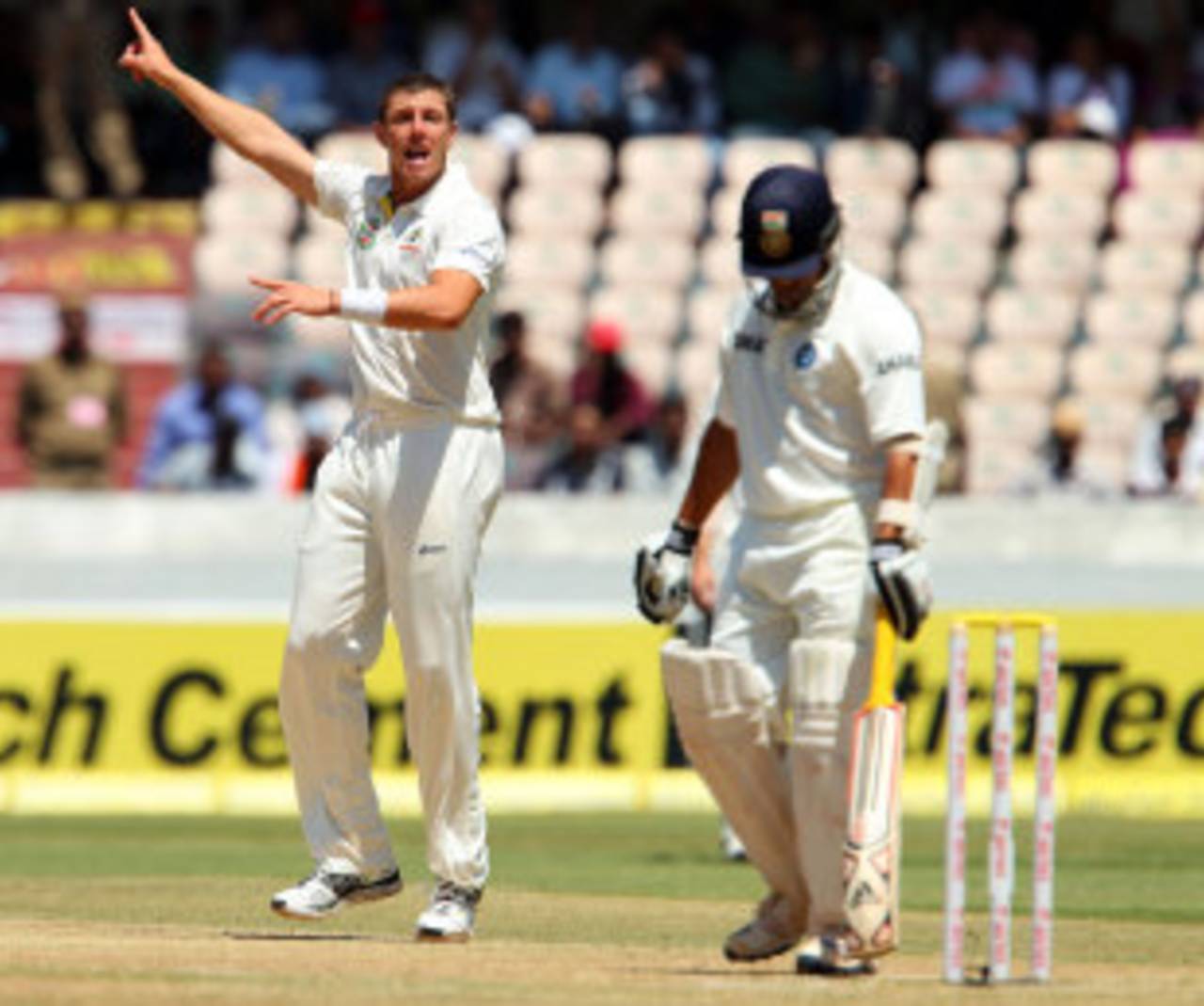 James Pattinson had Sachin Tendulkar caught behind for 7, India v Australia, 2nd Test, Hyderabad, 3rd day, March 4, 2013