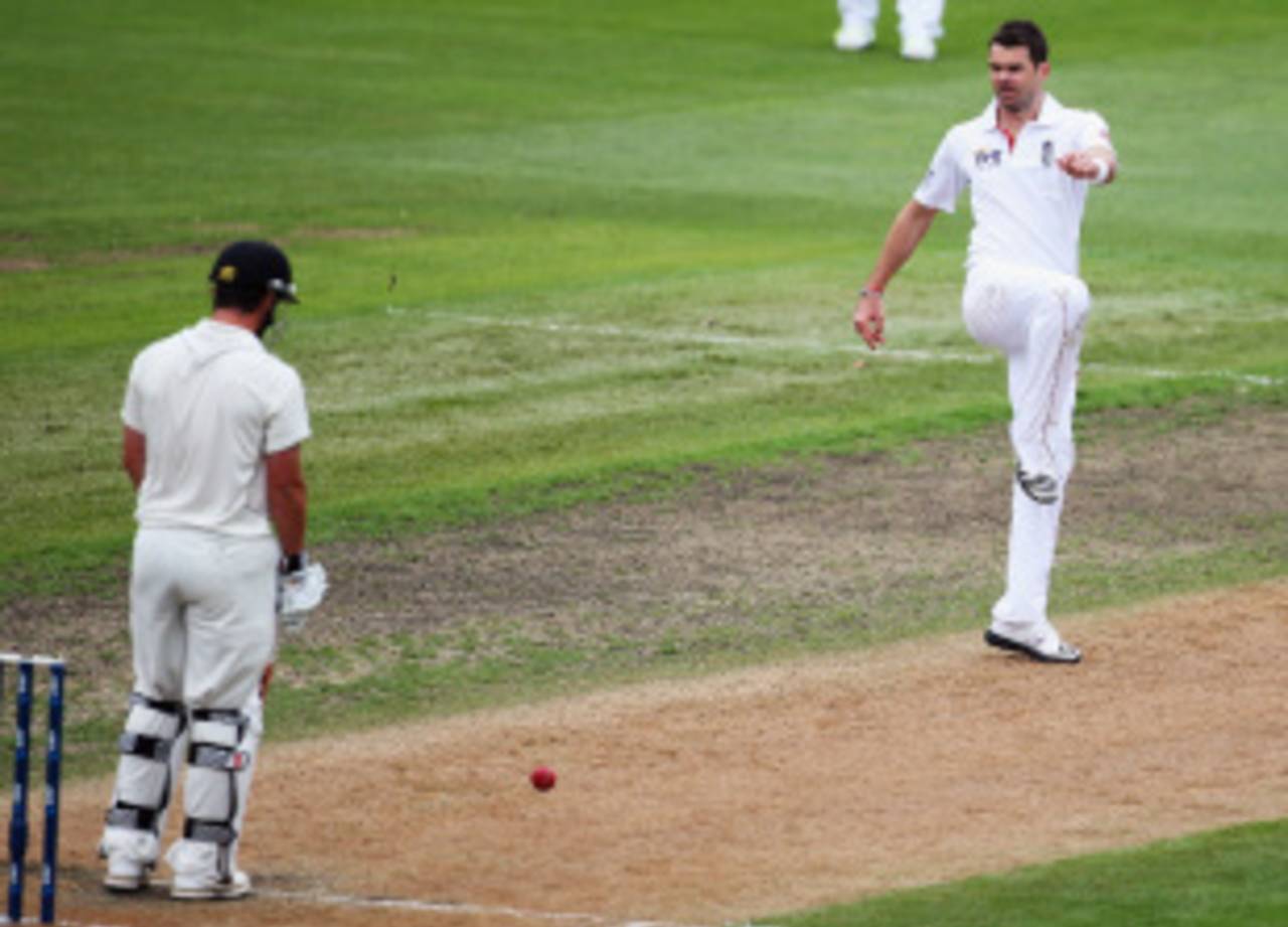 James Anderson boots the ball away in frustration, New Zealand v England, 1st Test, Dunedin, 3rd day, March 8, 2013