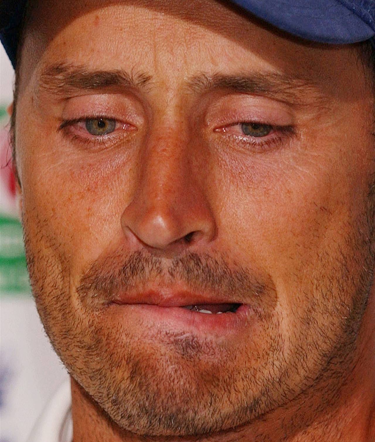 Nasser Hussain at a press conference to announce his decision to step down as captain