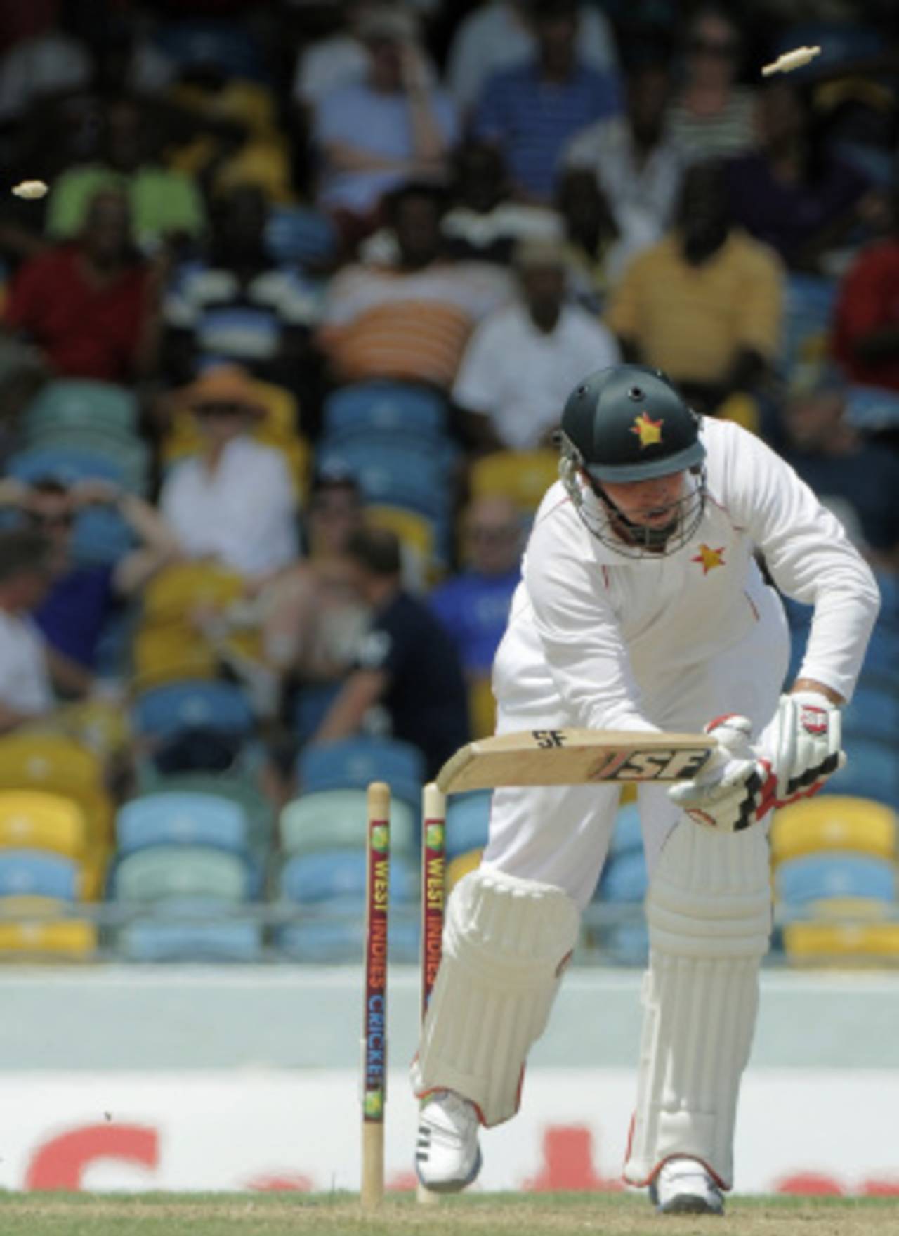 Brendan Taylor is bowled by Shannon Gabriel, West Indies v Zimbabwe, 1st Test, Barbados, 1st day, March 12, 2013