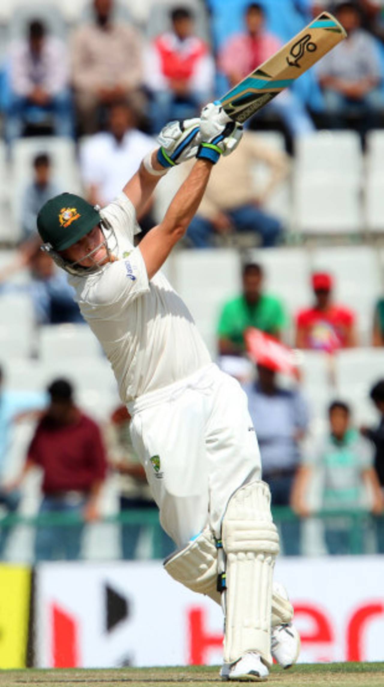 Steven Smith lofts to the boundary, India v Australia, 3rd Test, Mohali, 2nd day, March 15, 2013