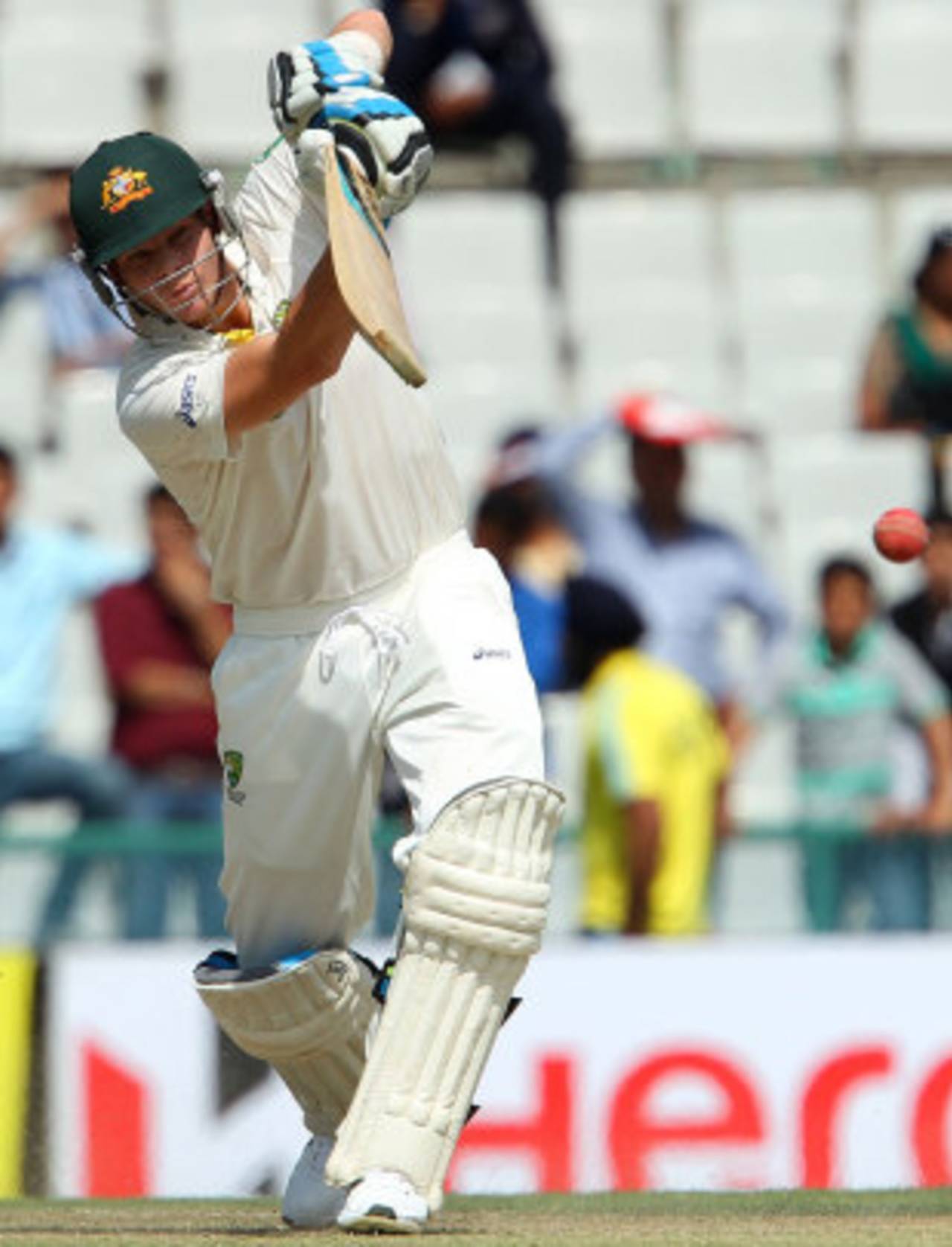 Steve Smith hits down the ground, India v Australia, 3rd Test, Mohali, 2nd day, March 15, 2013